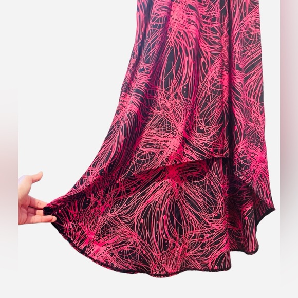 Cotton Candy Hot Pink Black Abstract  Pattern Asymmetric MIDI Dress Size Small - Picture 5 of 11